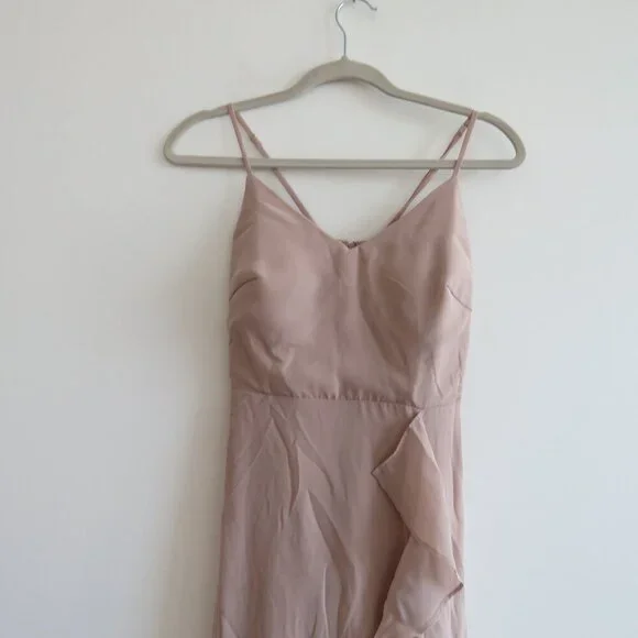 BIRDY GREY Taupe Ruffle Chiffon Maxi Bridesmaid Dress Wedding Neutral - Size XS - Picture 5 of 16